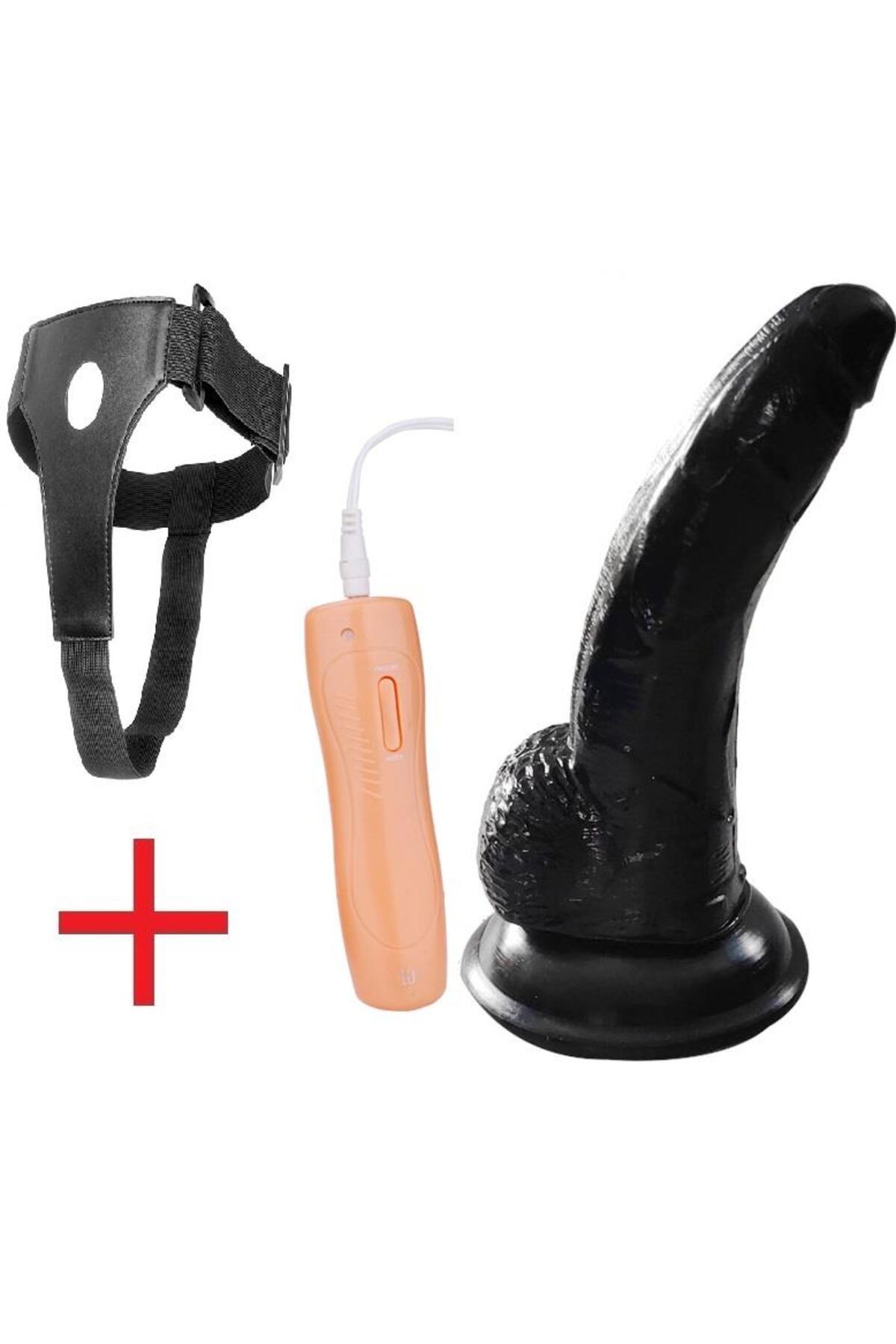 Anal Ve Vajina Belden Bağlamalı Siyah Dildo 16 Cm 10 Mod Titreşim Penis Takma Kemerli Vibratör