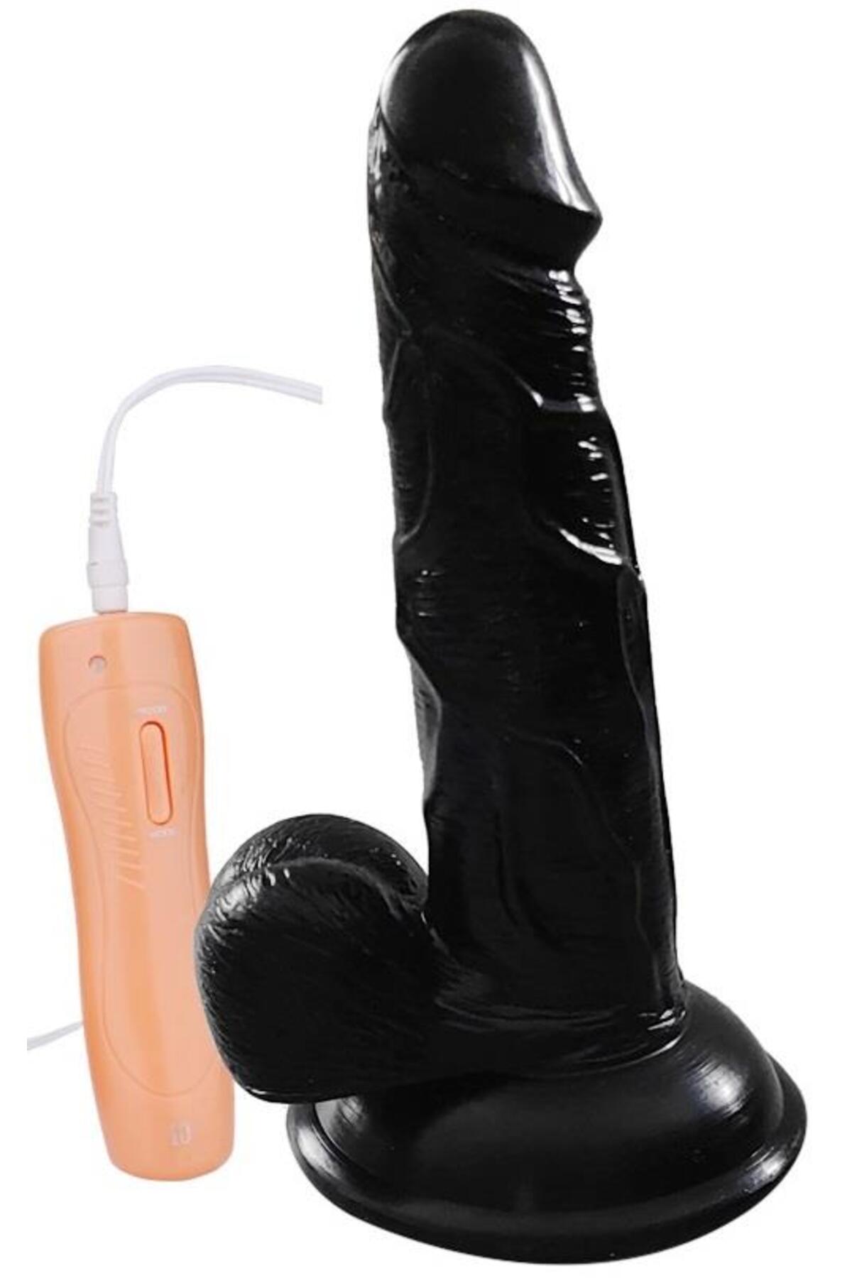 Anal Vajina Yumuşak Dokuda Vantuzlu Vibratör 16 cm 10 Mod Titreşim Penis Siyah Realistik Dildo
