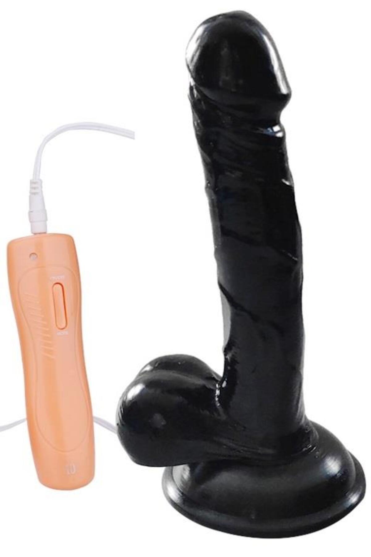 Gerçekçi Doku 19 Cm Güçlü Vantuzlu Zenci Dildo 10 Farklı Titreşim Penis Siyah Realistik Vibratör