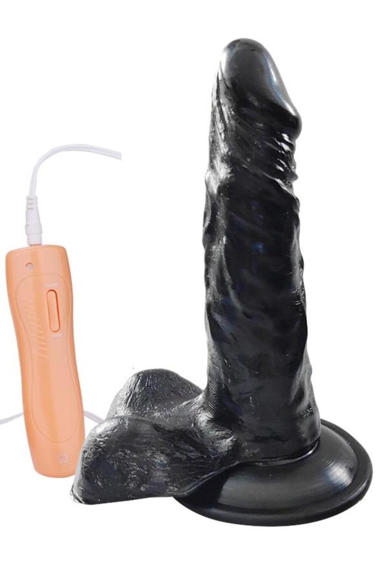 18 Cm Kalın Gerçekçi Et Dokusu 10 Mod Titreşim Dildo Zenci Vibratör Vantuzlu Realistik Siyah Penis