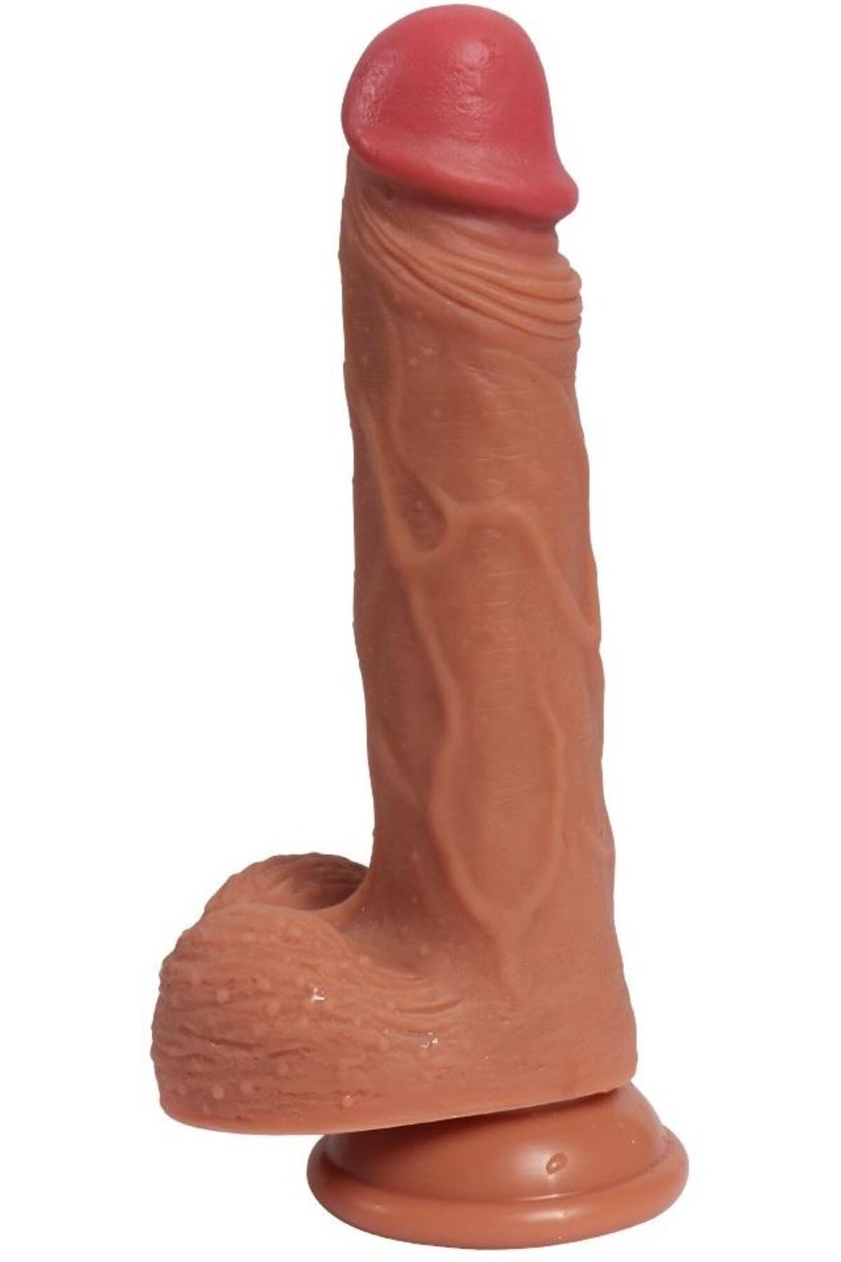 Özel Doku 20.5 Cm Çift Katmanlı Ultra Yumuşak Doku Gerçekçi Ten Hissiyatı Güçlü Vantuzlu Dildo Penis