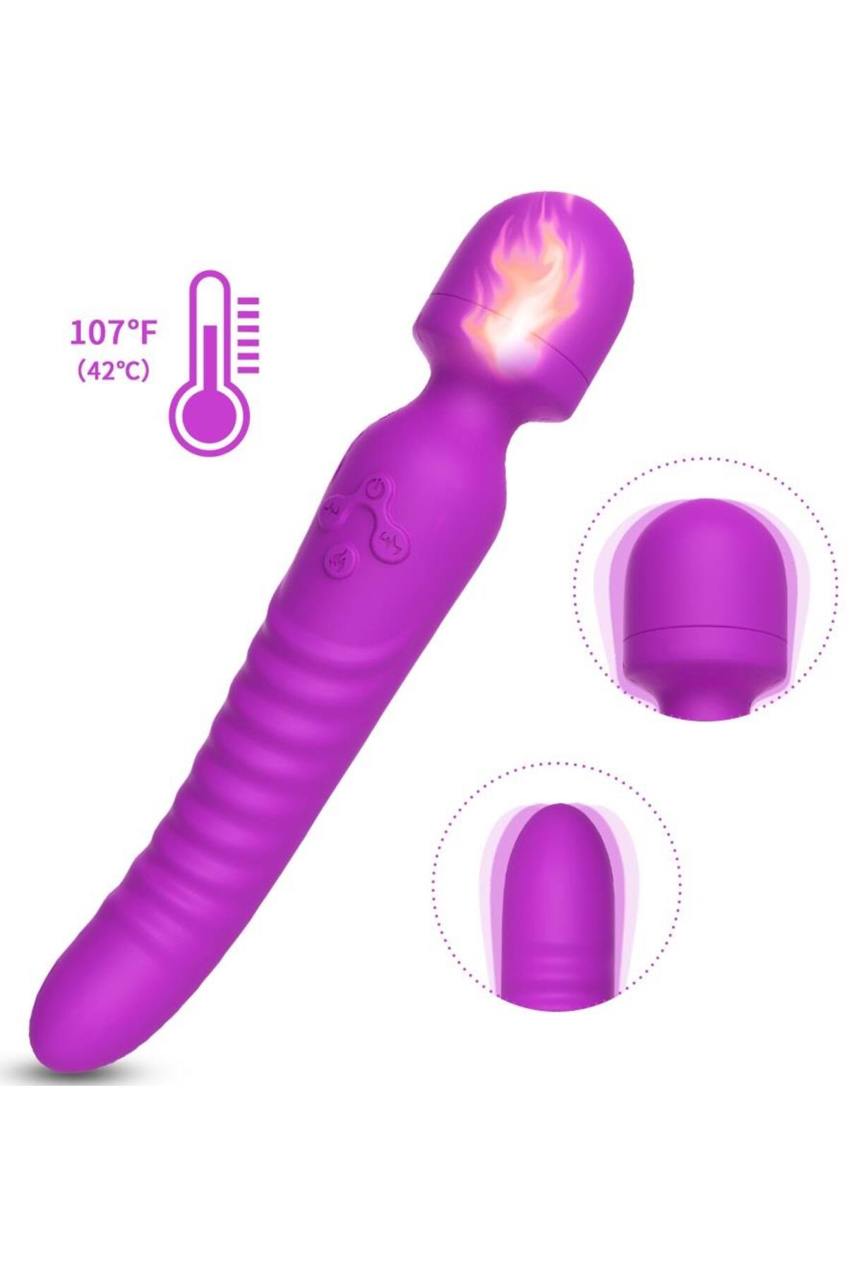 Çift Taraflı Kullanılan 7 Farklı Titreşim Dildo Şarjlı Isıtmalı Silikon Doku Orgazm Masaj Vibratörü