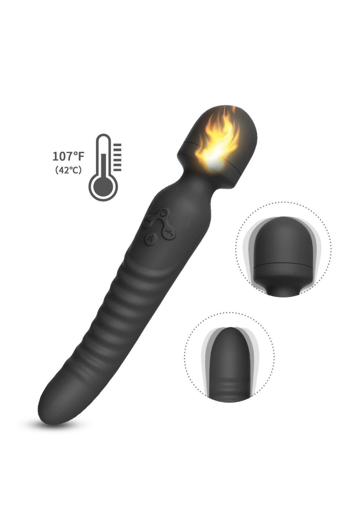 9 Titreşim Fonksiyonlu Ultra Soft Silikon Dokuda Çift Taraflı Kullanılabilen Şarjlı Isıtıcılı Dildo