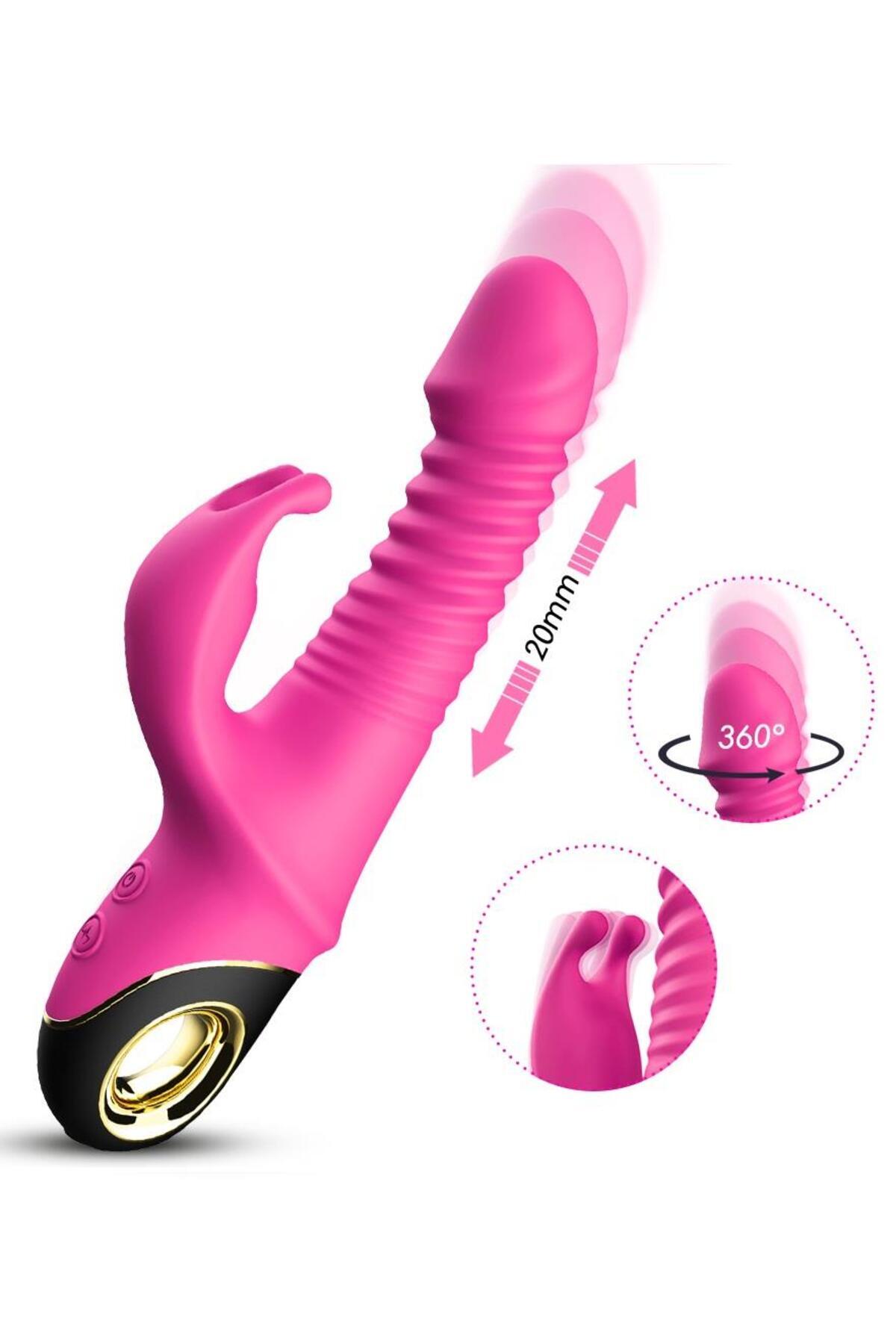 Çift Motorlu İleri Geri Hareket Edebilen 9 Mod Titreşim Usb Şarjlı Özel Silikon Doku Rabbit Vibratör