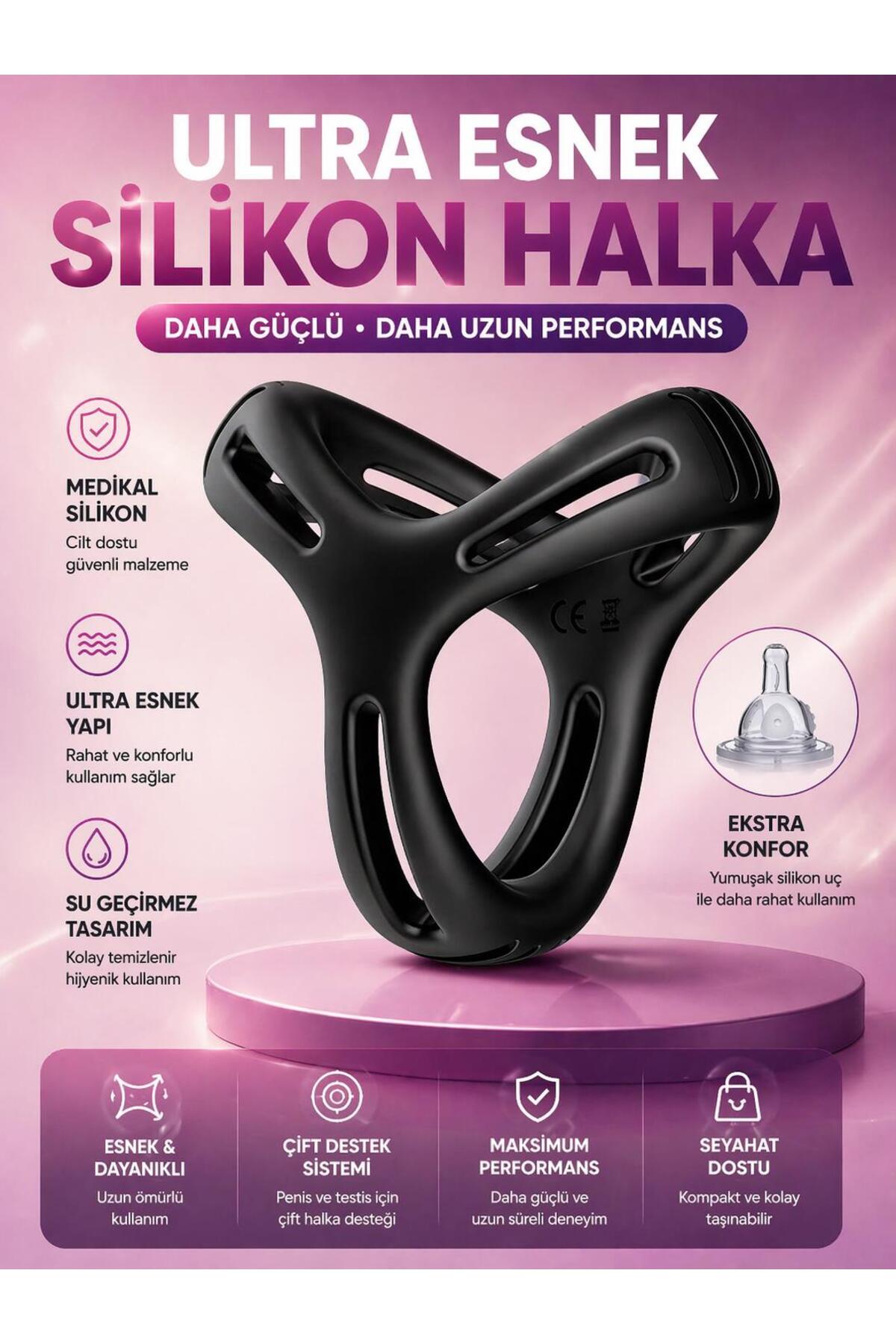 Ultra Esnek Yapıda Elastik Yumuşak Silikon Dokuda Rahat Takılabilir Süper Testis Penis Halkası