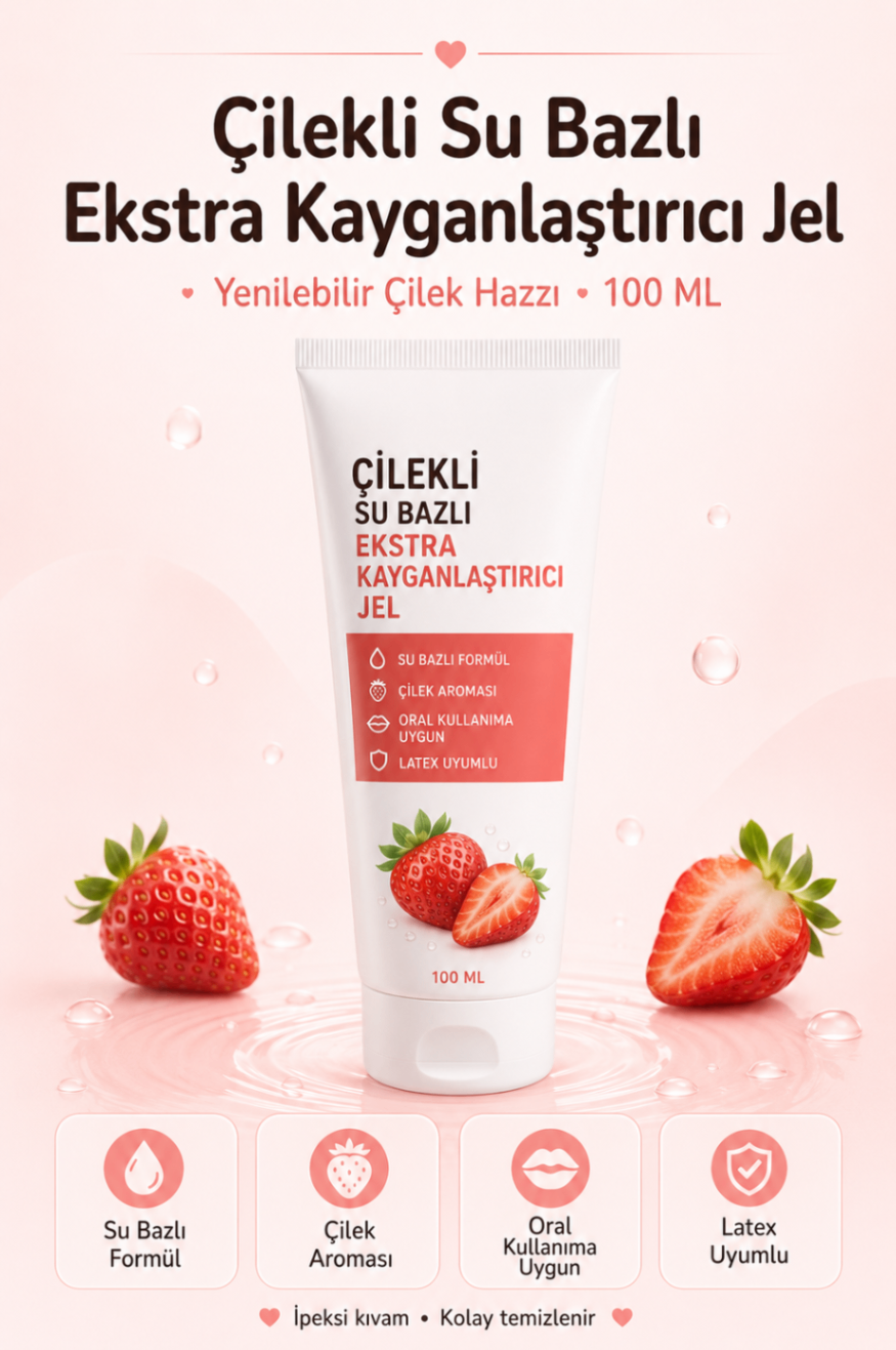 Çilek Aromalı Su Bazlı Ekstra Kayganlaştırıcı Jel 100 ML Çilek Hazzı Aromalı Jel
